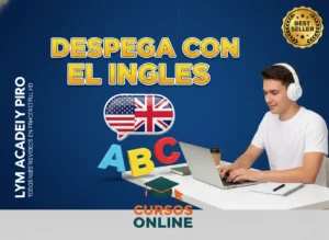 Persona joven usando auriculares y laptop para estudiar el curso Despega con el Inglés.