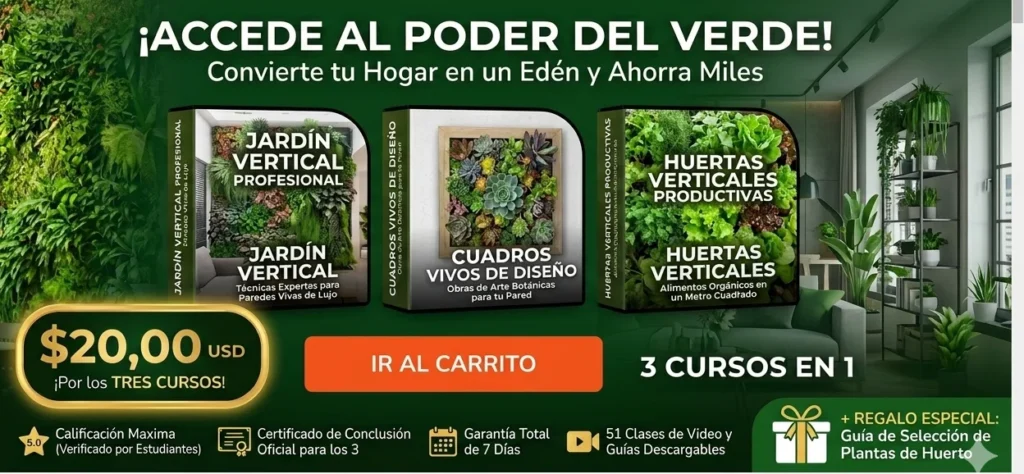 Instalación de un jardín vertical profesional siguiendo las técnicas del curso de Anthony Rodríguez por 20 USD.
