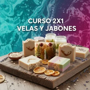Kit de creación de jabones artesanales junto a un teléfono mostrando ventas online.